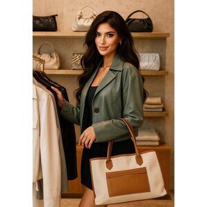 Vince Lambskin Cropped Leather Flight Jacket Muted Gray XXS Qversized New W Tags